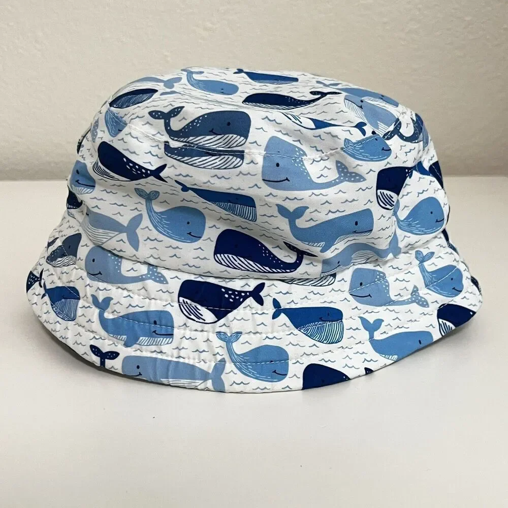 JoJo Maman Bébé Blue Whale UPF 50 Bucket Sun Hat Boys Size 1-2 years